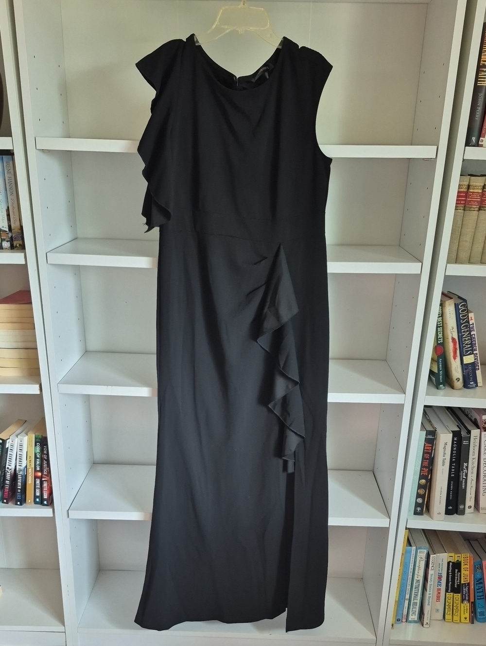 Ever Pretty Black Ruffle-Accent Maxi Dress